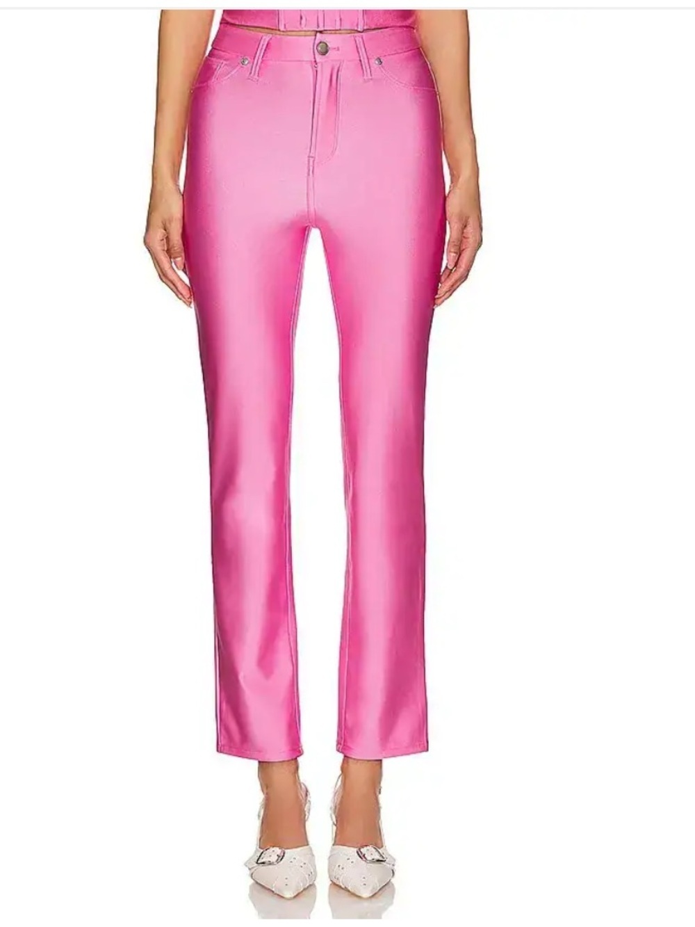 Good American Compression Shine Straight Pants Sorority Pink High-Rise Jeans 29